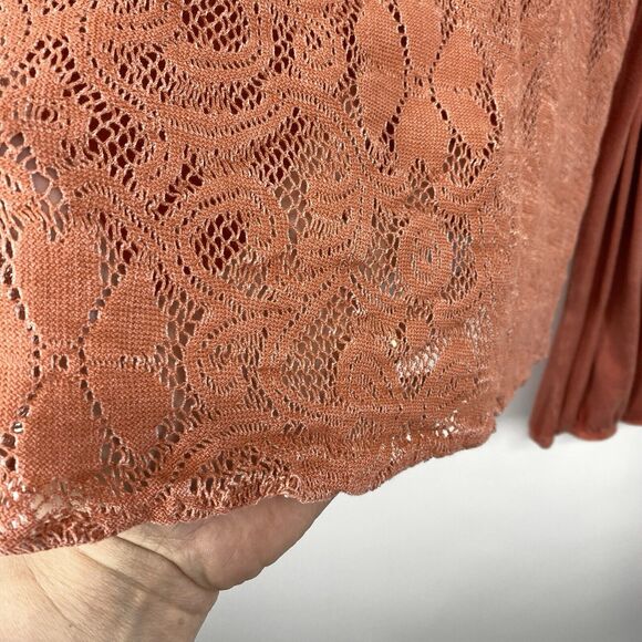Gimmicks BKE Top Size Small String Back Lace Embroidery Orange Long Sleev V Neck - Picture 7 of 13